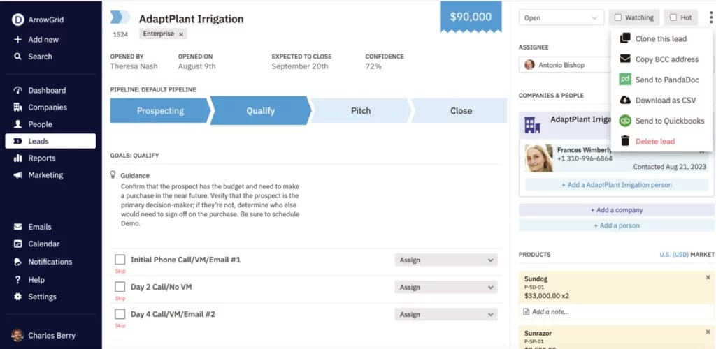 Screenshot of Nutshell, the best CRM for QuickBooks integration.