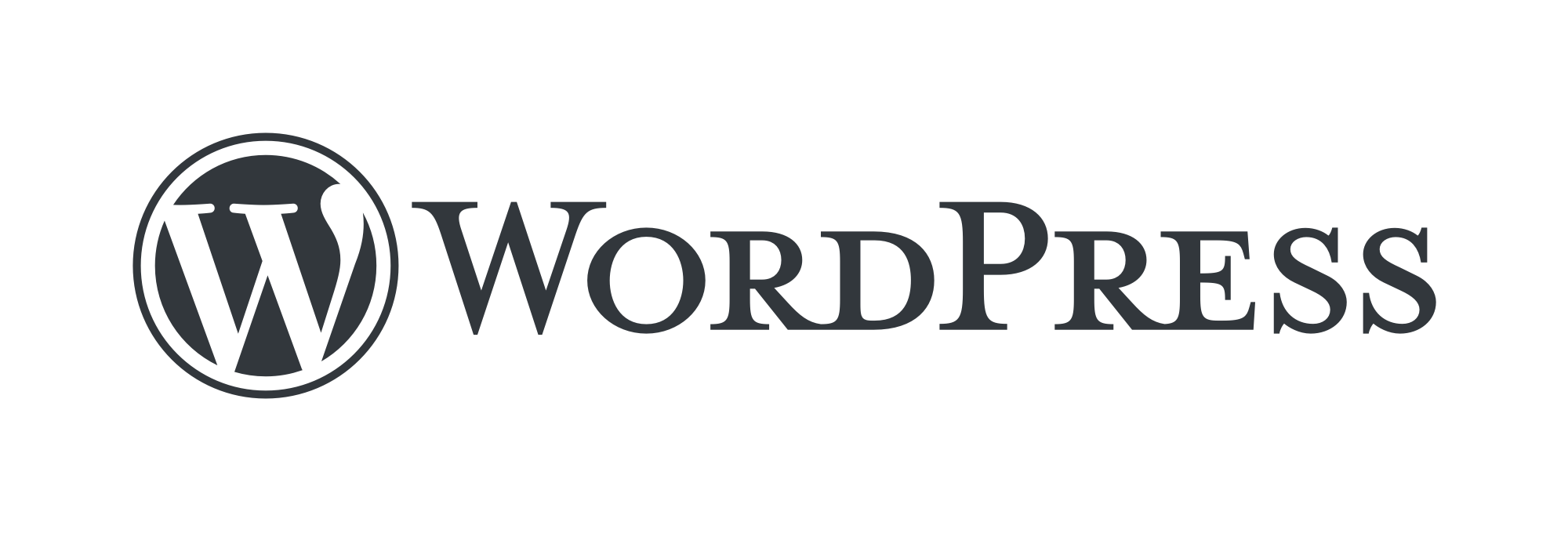 en svartvit logotyp för WordPress på en vit bakgrund