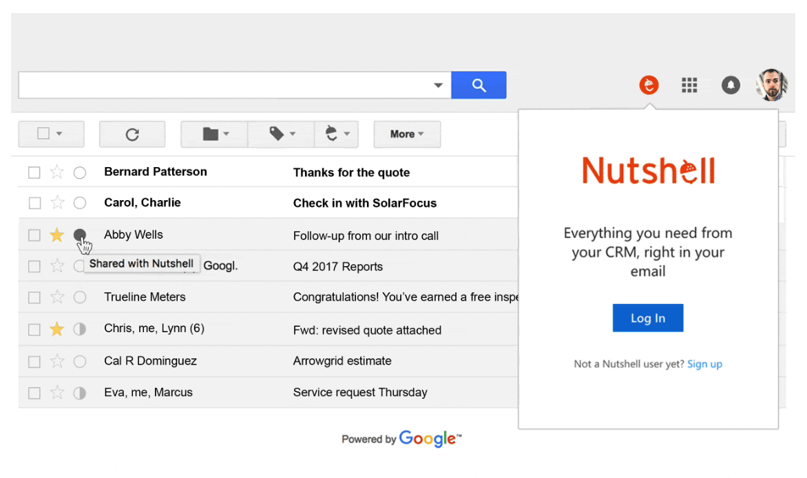 Screenshot of Nutshell integration with Gmail