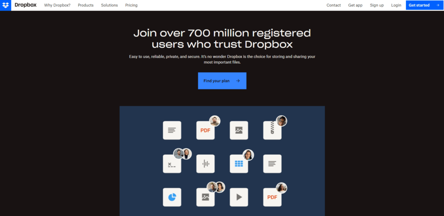 Dropbox homepage