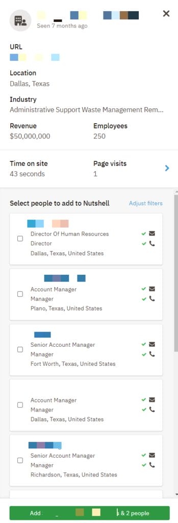 VisitorIQ sidebar with people data