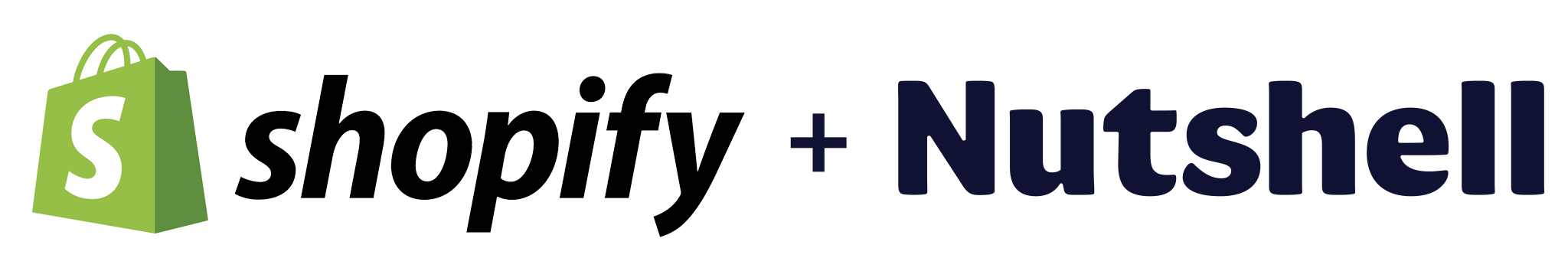 en logotyp för shopify och Nutshell med en grön shoppingväska