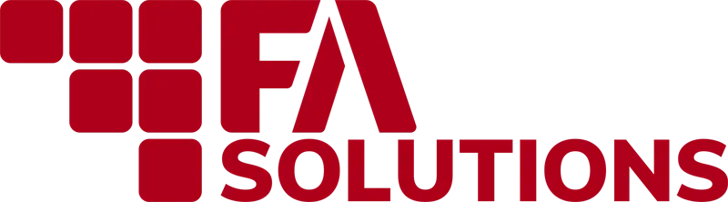 en rød og hvit logo for FA Solutions