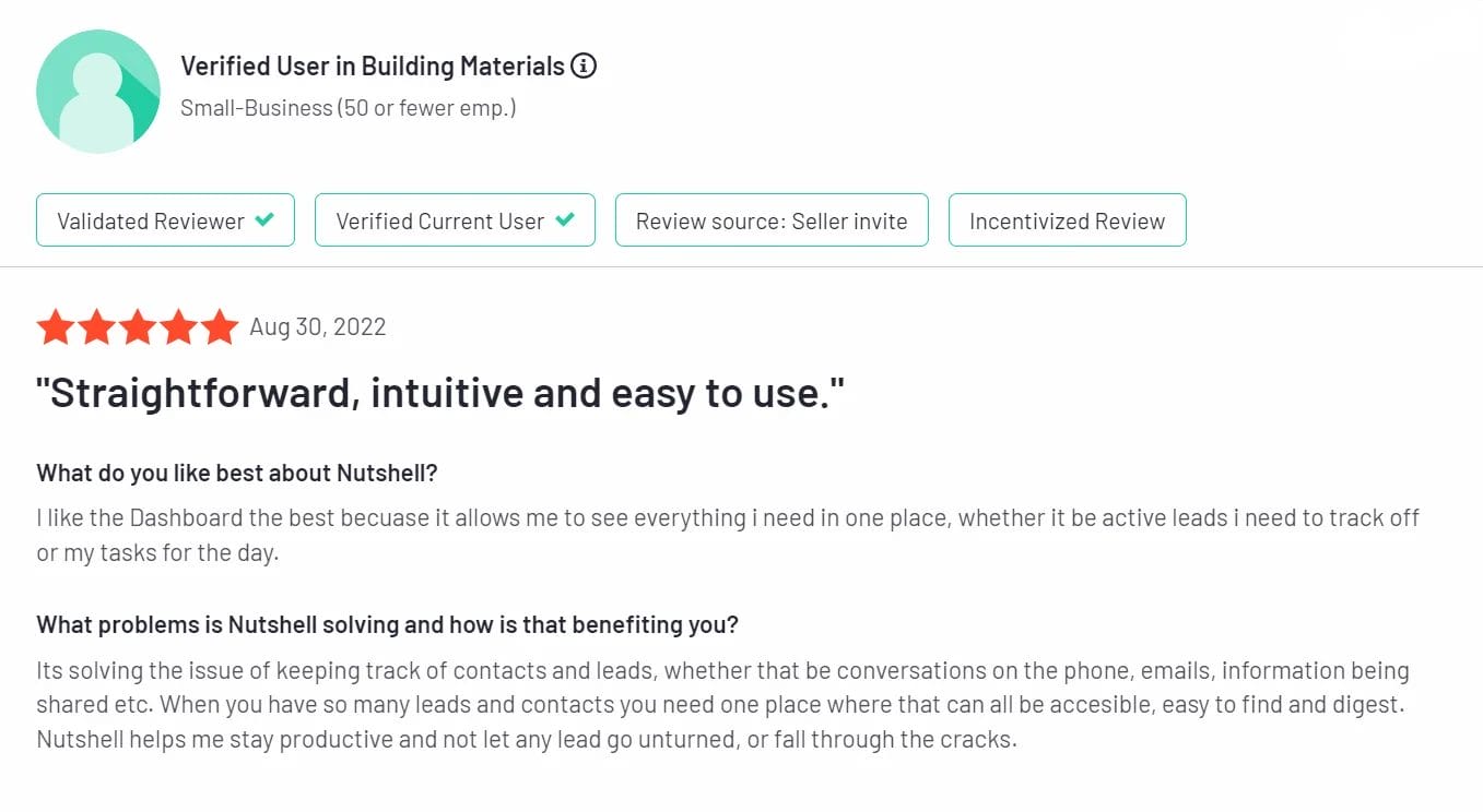 en positiv anmeldelse fra en verificeret bruger på siden for byggematerialer