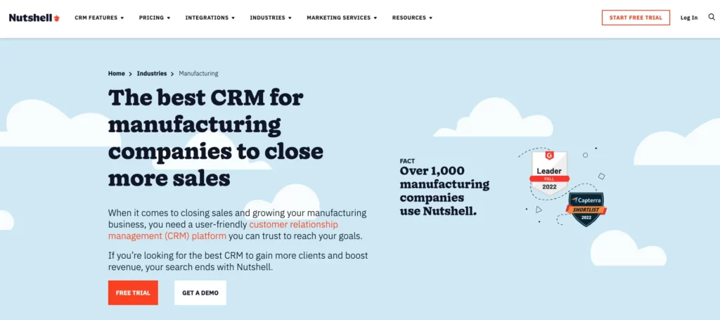 nutshell manufacturing crm software