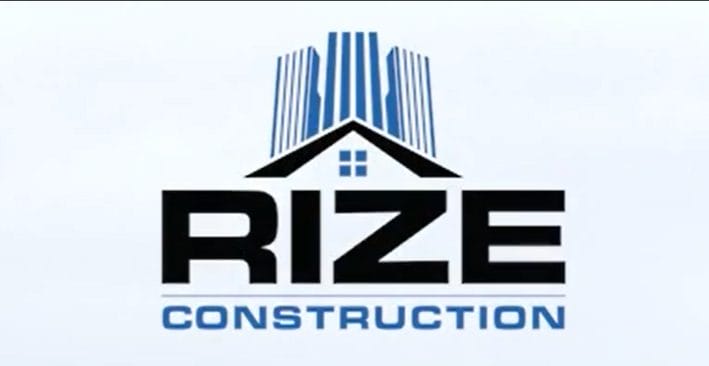 a logo for Rize Construction with a house on it
