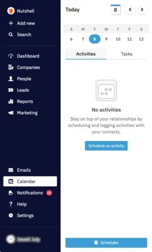 calendar section in Nutshell