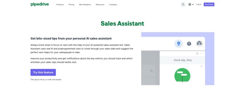 Pipedrive AI Sales Assistant website page