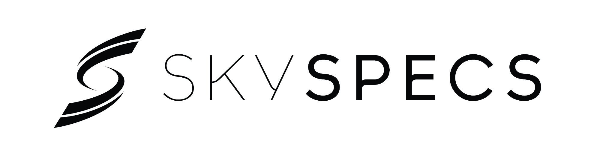 ein schwarz-weißes SkySpecs-Logo auf weißem Hintergrund
