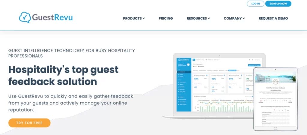 guestrevu reputation management hospitality software (RMS) page screenshot