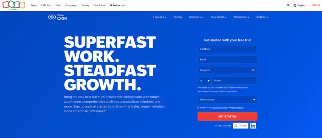 zoho crm sales lead tracking software