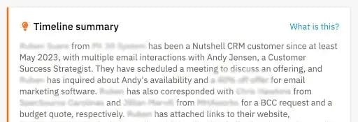 Timeline summary in Nutshell Business