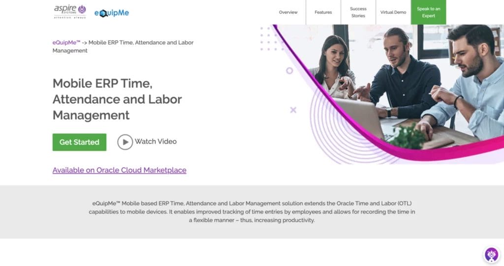 Aspire time tracking homepage