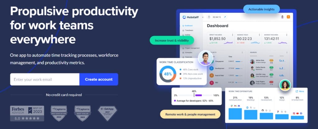 Hubstaff homepage employee tracking software for IT companies
