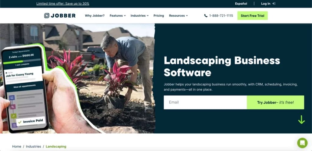 Jobber website-project management software for landscaping companies