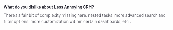 negative reviews of less annoying crm