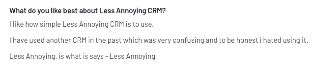 positive review of less annoying crm