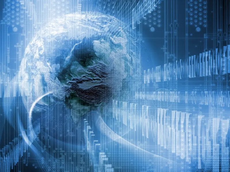 a computer generated image of a globe with a blue background