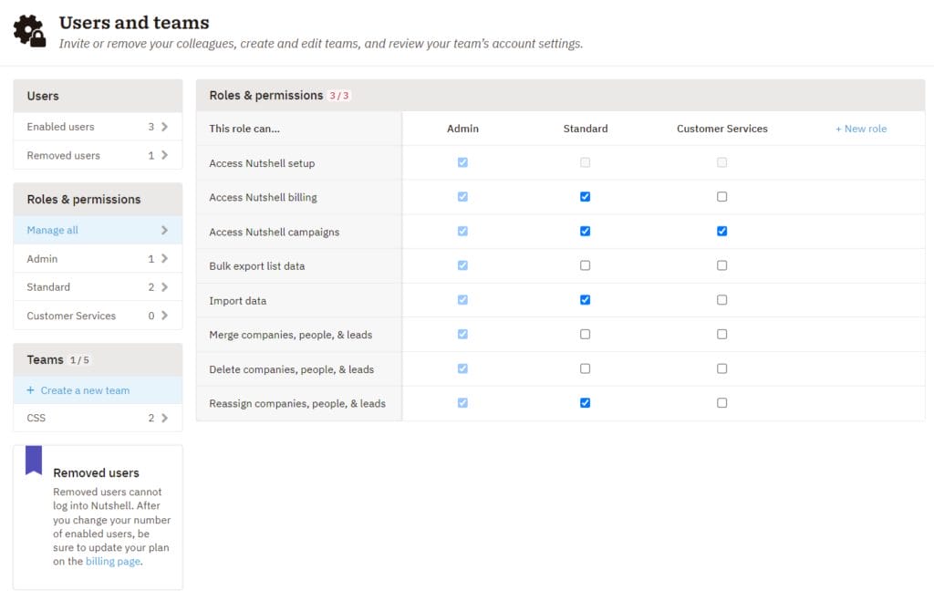 Customizing user permissions in Nutshell
