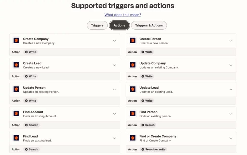 Supported actions for Nutshell in Zapier