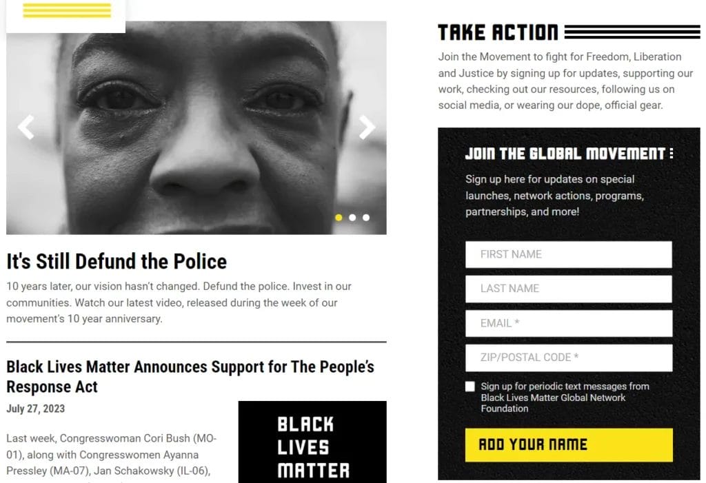 prominent boxes visual cue example from black lives matter