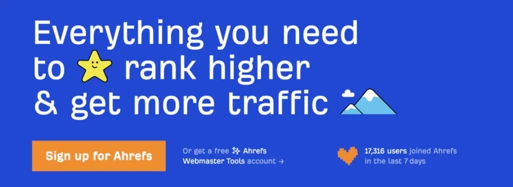 Screenshot of the Ahrefs keyword research tool signup banner