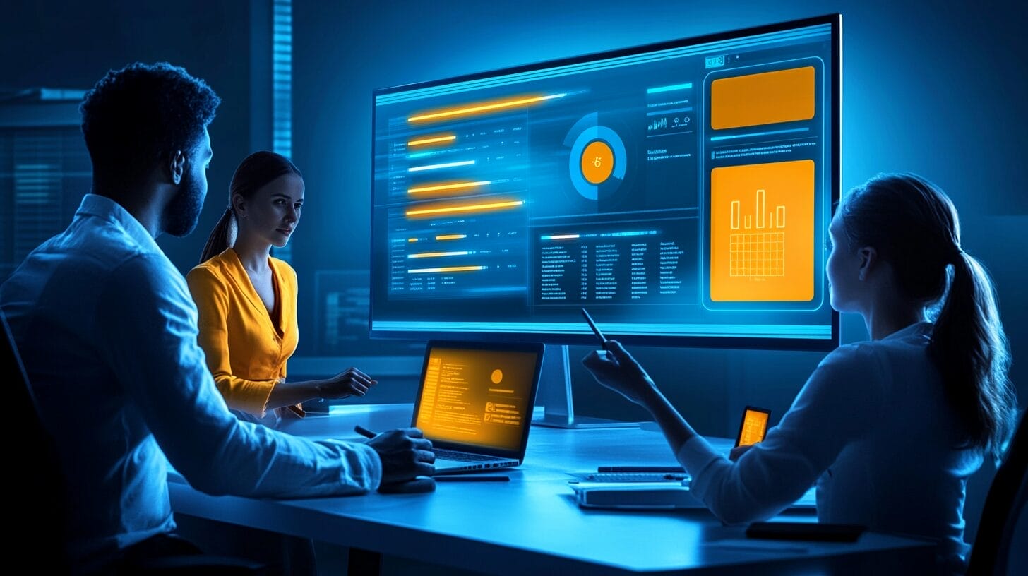 Visual of a team collaborating using digital survey tools