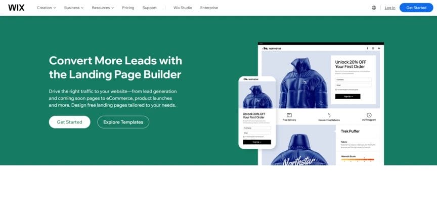 Wix is one of the best and free landing page builders
