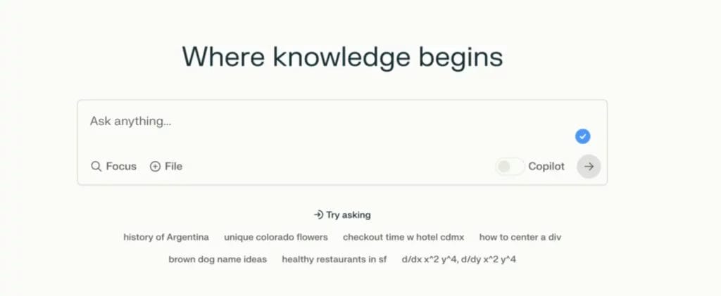 a screenshot of Perplexity homepage