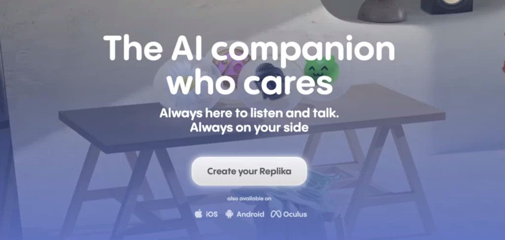an advertisement for replika the AI companion who cares