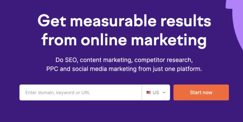 Screenshot of Semrush as an example of a good keyword research tool