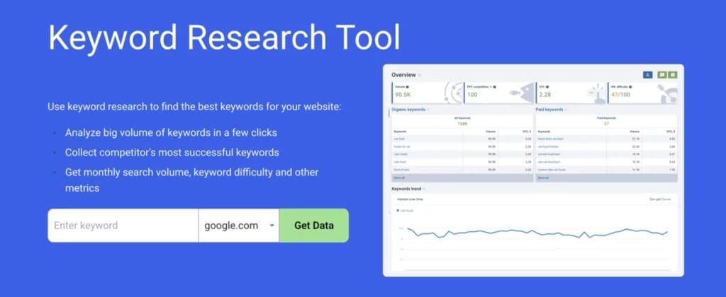 Screenshot of Serpstat keyword research tool