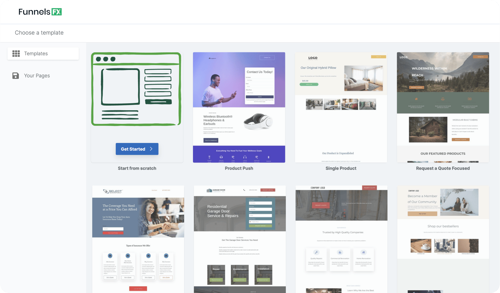 a bunch of templates are displayed on the funnels page