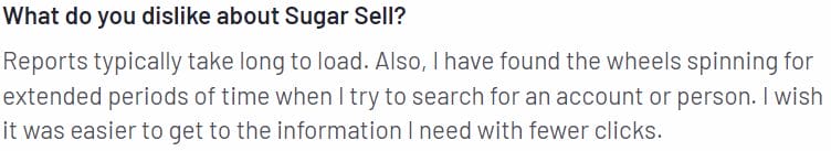 kundens tekstsvar, der fortæller, hvad de ikke kan lide ved Sugar Sell