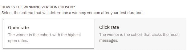 screenshot of how to choose the winning version of an AB test