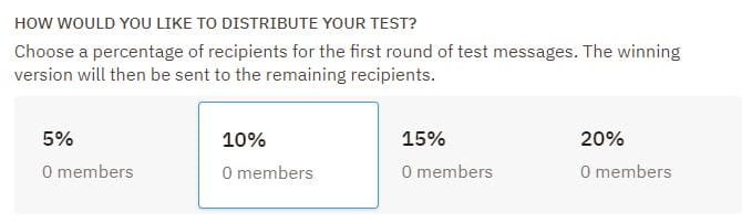 screenshot of choosing the percentage to distribute in an AB test