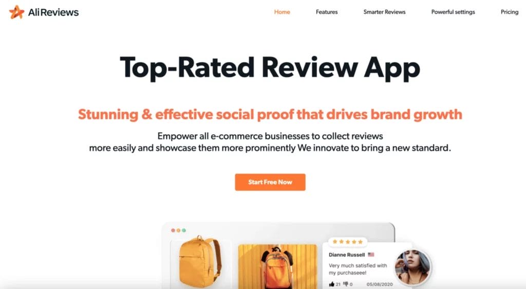 landing page for Ali Reviews, the product and brand review app