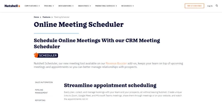 Nutshell Scheduler appointment scheduling tool