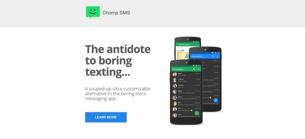 Chomp SMS texting app homepage