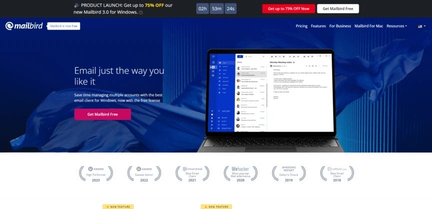 mailbird email app homepage