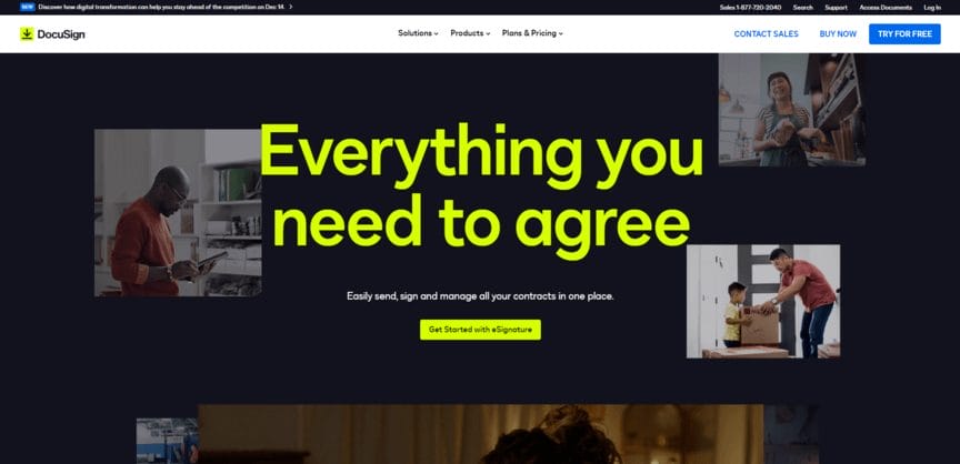 DocuSign electronic signature app homepage