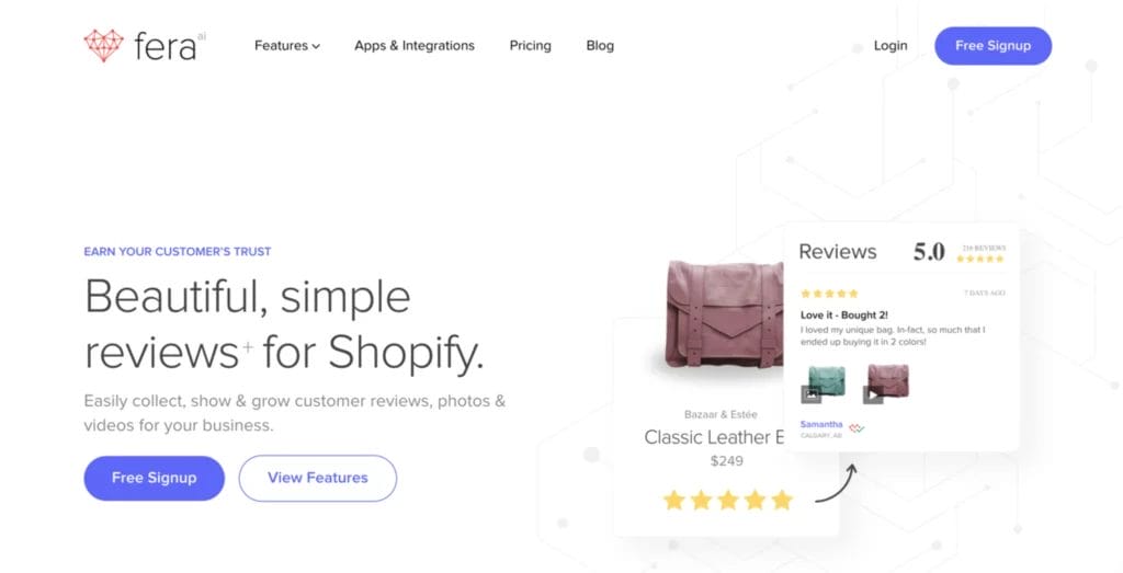 Screenshot of Fera Product Reviews one of the best product review apps