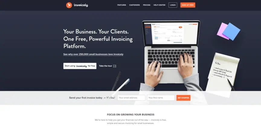 Invoicely free online invoice maker homepage