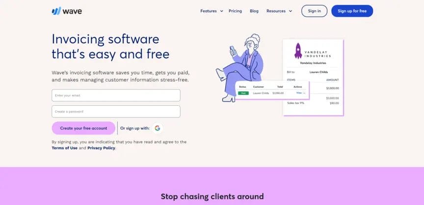 Wave best free invoice maker homepage