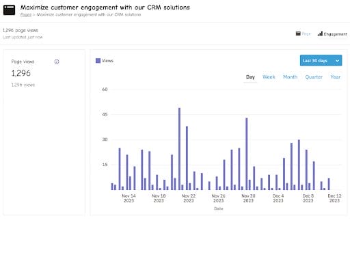 Screenshot of the Nutshell Landing Pages reporting tools