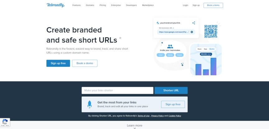 a screenshot of the rebrandly website that says create branded and safe short urls