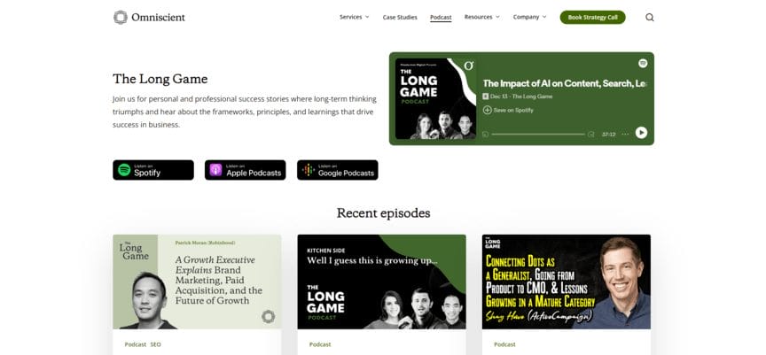 The long game marketing podcast homepage