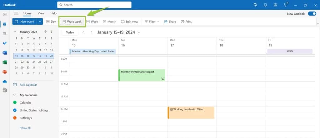 Microsoft Outlook Calendar online calendar app weekly view screenshot