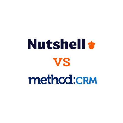 een Nutshell vs Methode:CRM logo op een witte achtergrond