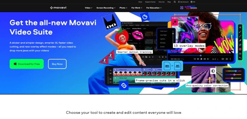 a screenshot of the Movavi video suite website
